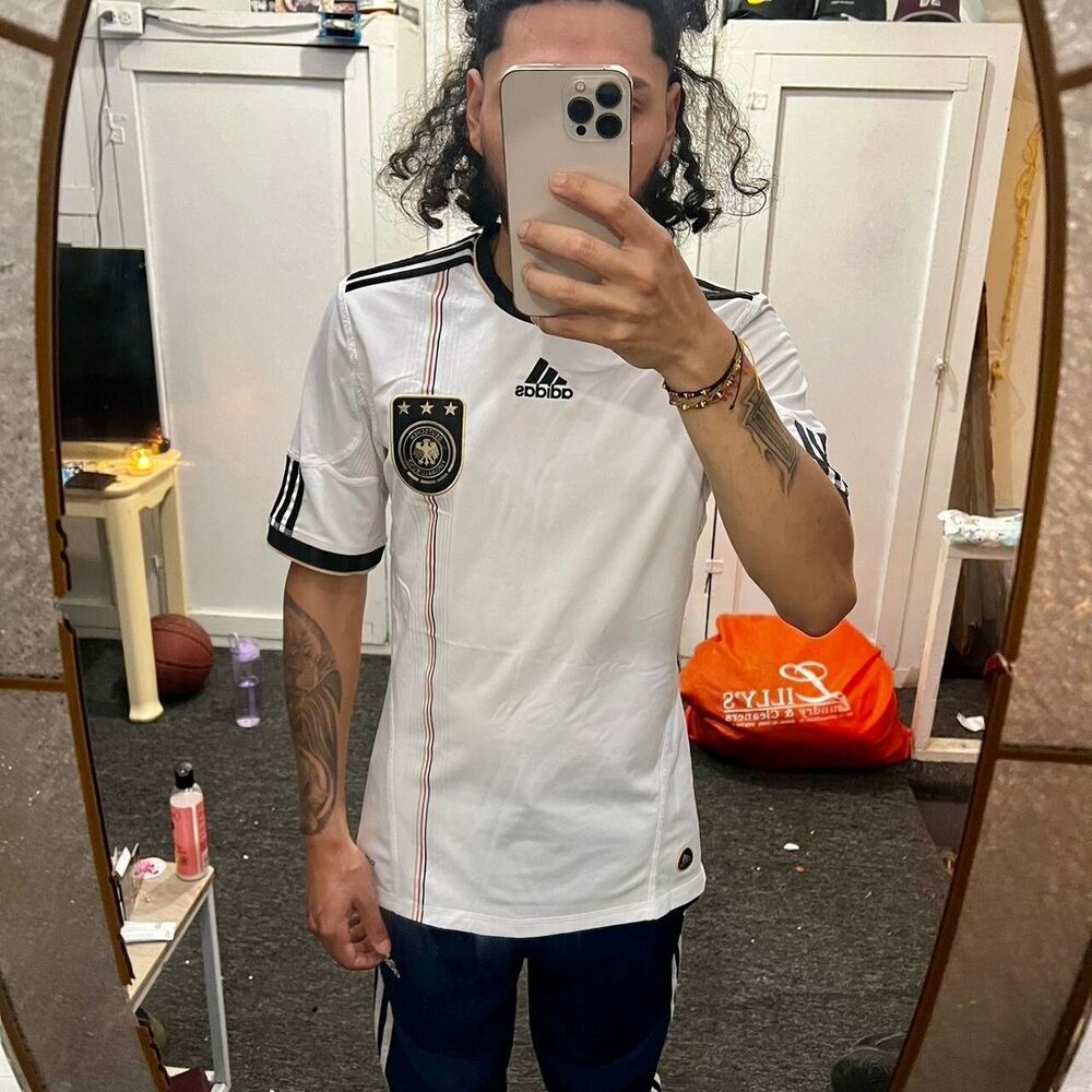 Adidas Vintage Rare Germany National Soccer Jersey Silky White Black Small